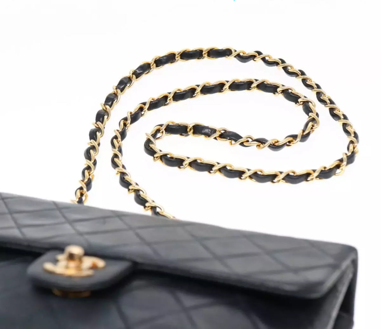 CHANEL Mini Matelasse Chain Shoulder Bag Lamb Skin Black Gold CC Auth YK15360