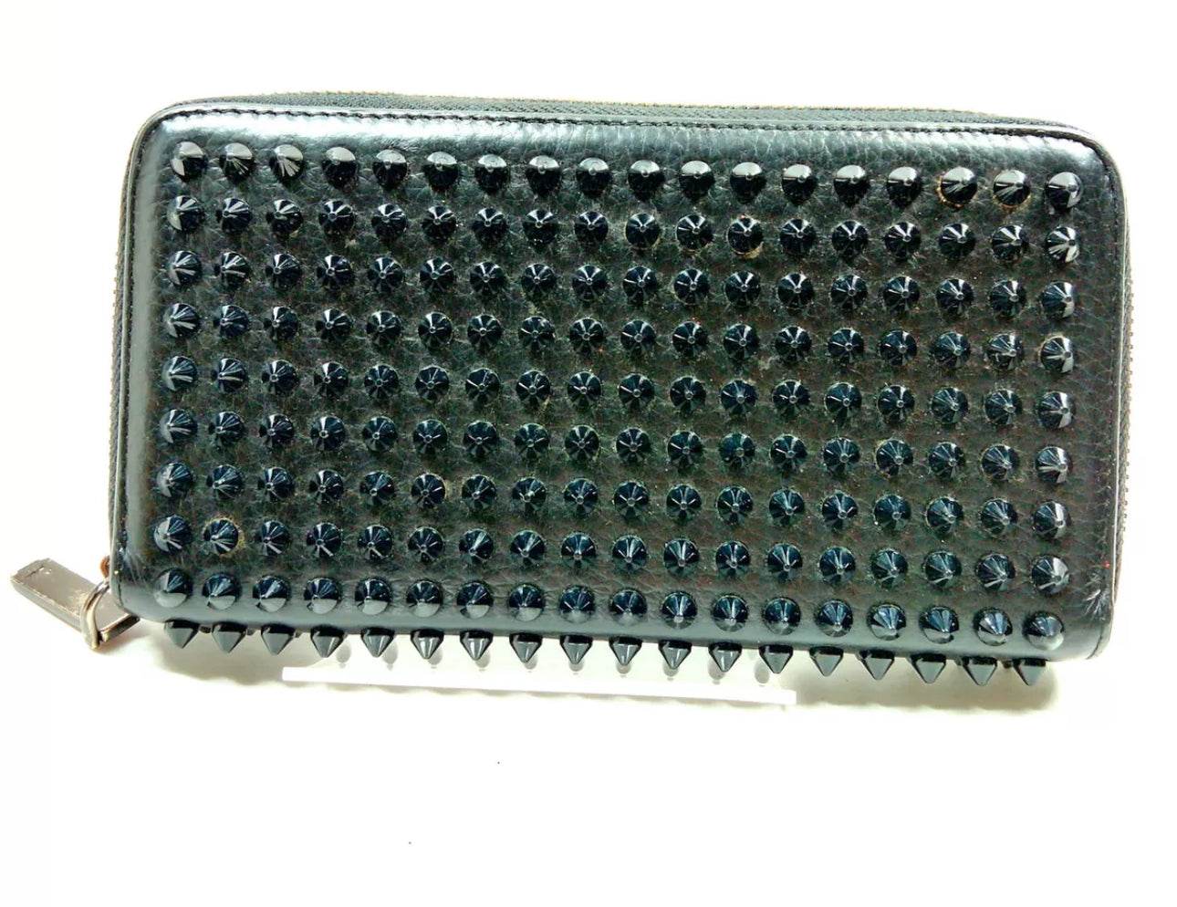 Christian Louboutin Calfskin Panettone Spiked Zip Around Wallet in Black - Luxbrandz