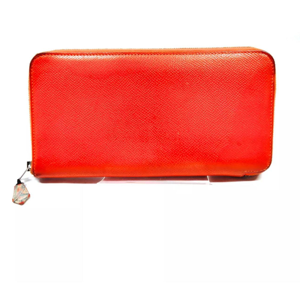 HERMES Azap Long Silk In Zip Around  wallet Orange Veau Epsom Leather