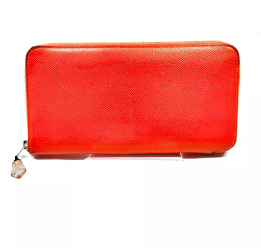 HERMES Azap Long Silk In Zip Around wallet Orange Veau Epsom Leather - Luxbrandz