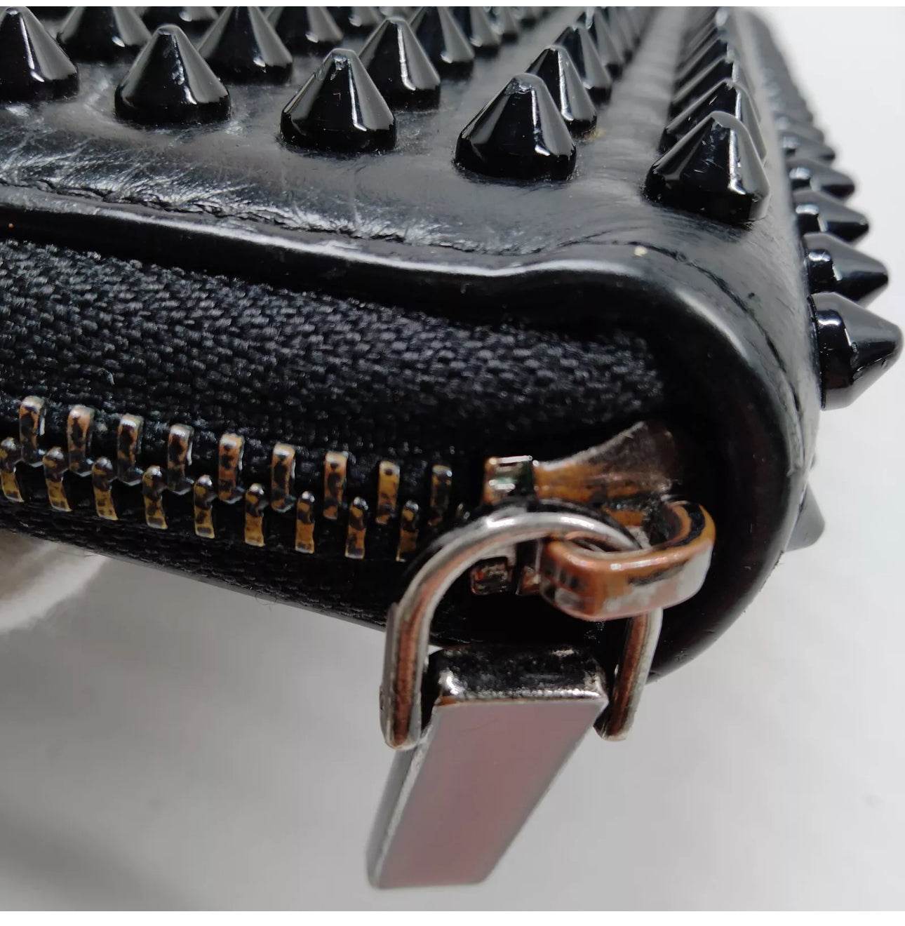 Christian Louboutin Calfskin Panettone Spiked Zip Around Wallet in Black - Luxbrandz