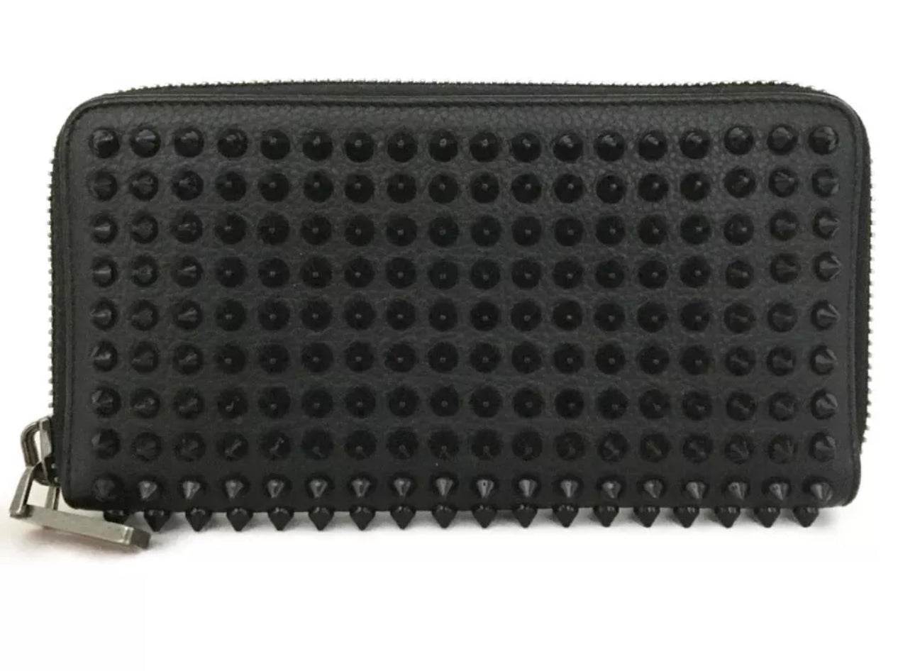 Christian Louboutin Calfskin Panettone Spiked Zip Around Wallet in Black - Luxbrandz