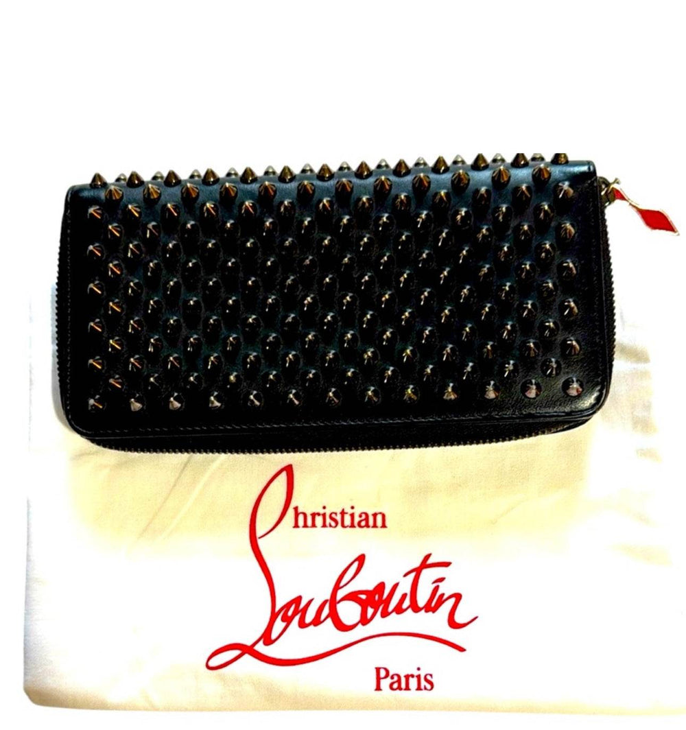 Christian Louboutin Zip Around Long wallet Genuine Leather Black Studded