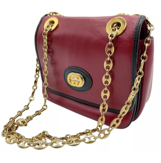 GUCCI GG Interlocking Leather Chain Red Crossbody Shoulder Bag - Luxbrandz