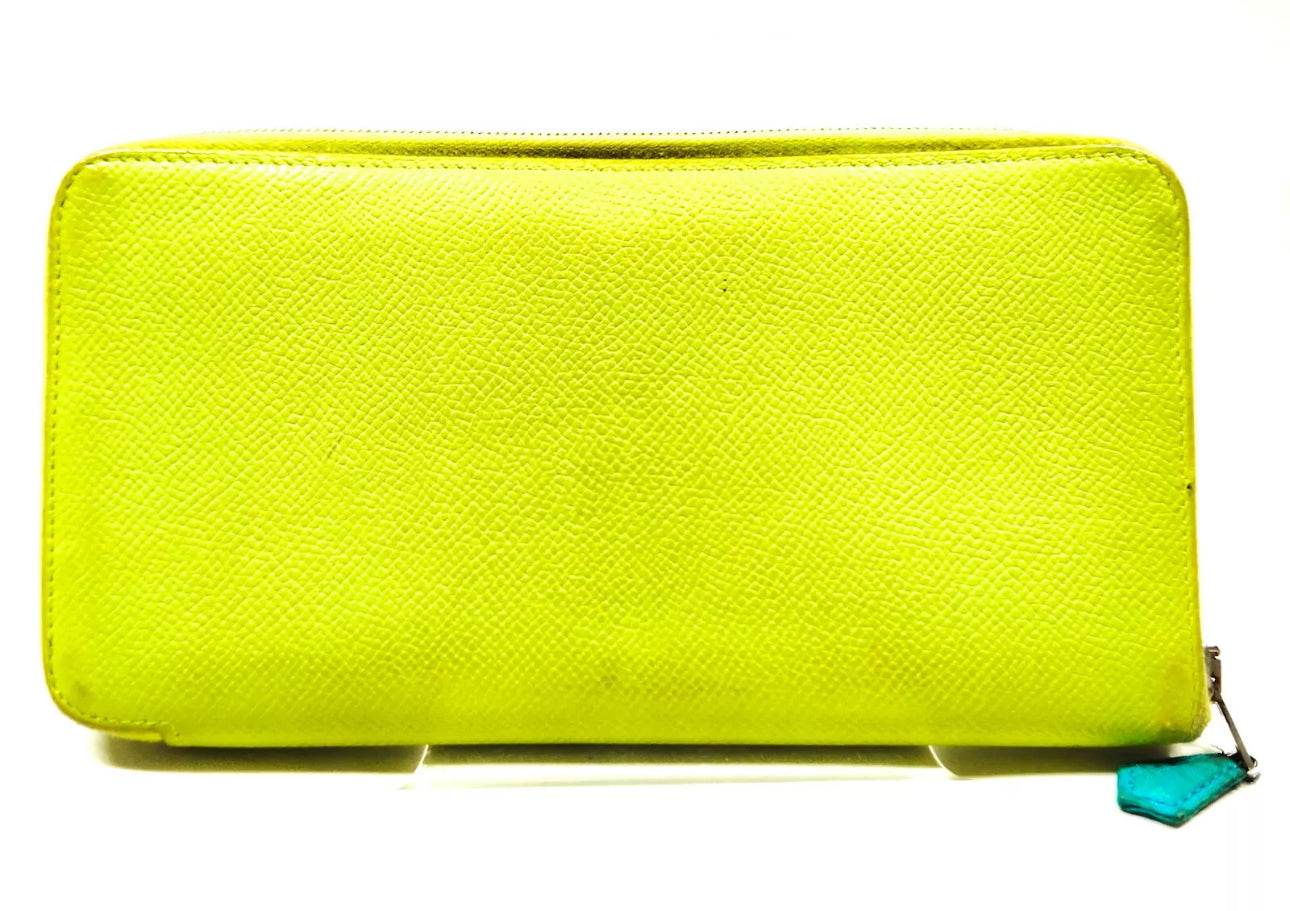 HERMES Azap Long Silk In Zip Around wallet lime Veau Epsom Leather - Luxbrandz