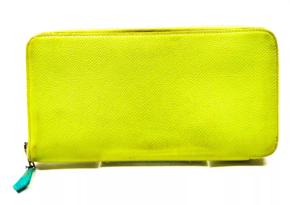 HERMES Azap Long Silk In Zip Around  wallet lime Veau Epsom Leather