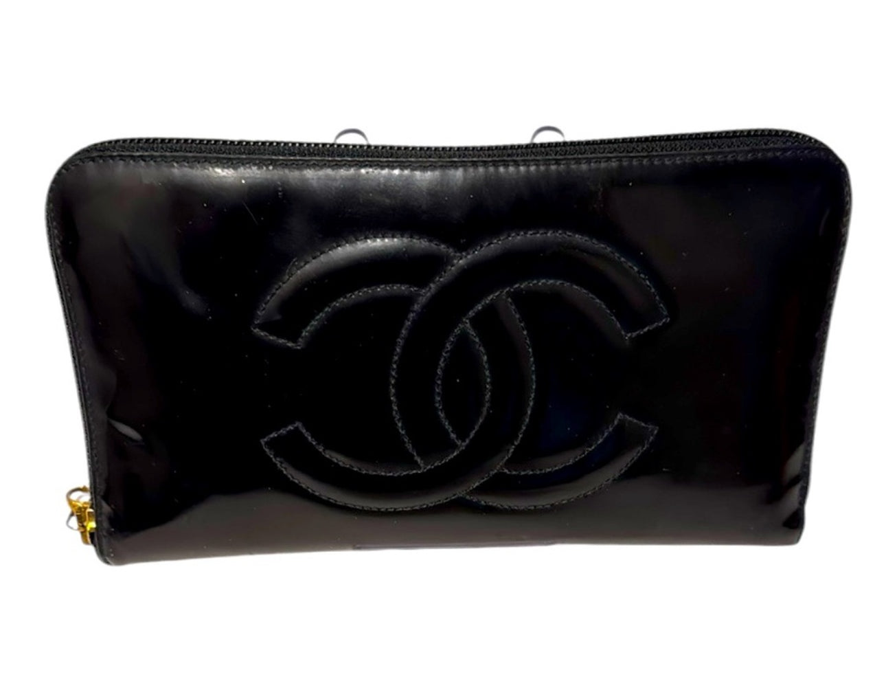 CHANEL Calf Skin Long Wallet Purse Black CC Logo With Chanel box, Dustbag &Gift Bag