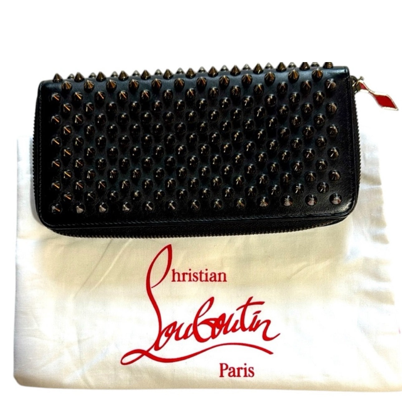 Christian Louboutin Zip Around Long wallet Genuine Leather Black Studded