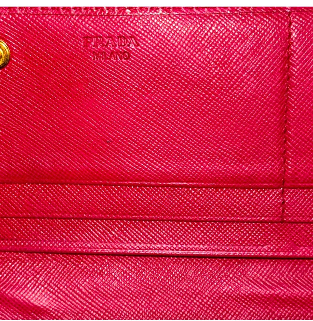 Prada Saffiano Fiocco Bow Zip Around Wallet in Peonia - Luxbrandz