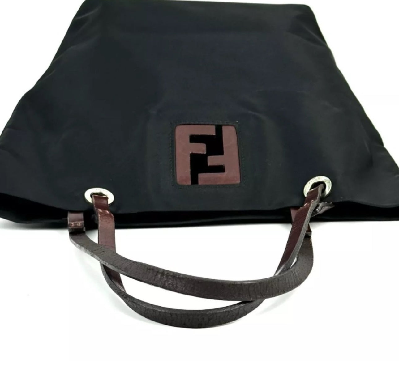 Fendi Leather Nylon Shoulder Bag Tote Bag Auth Black Medium Women Italy