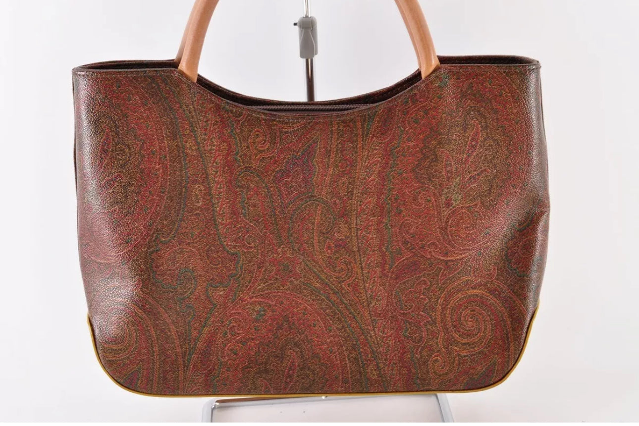 ETRO Paisley Hand Bag Shoulder Bag 2way PVC Leather Wine Red Brown