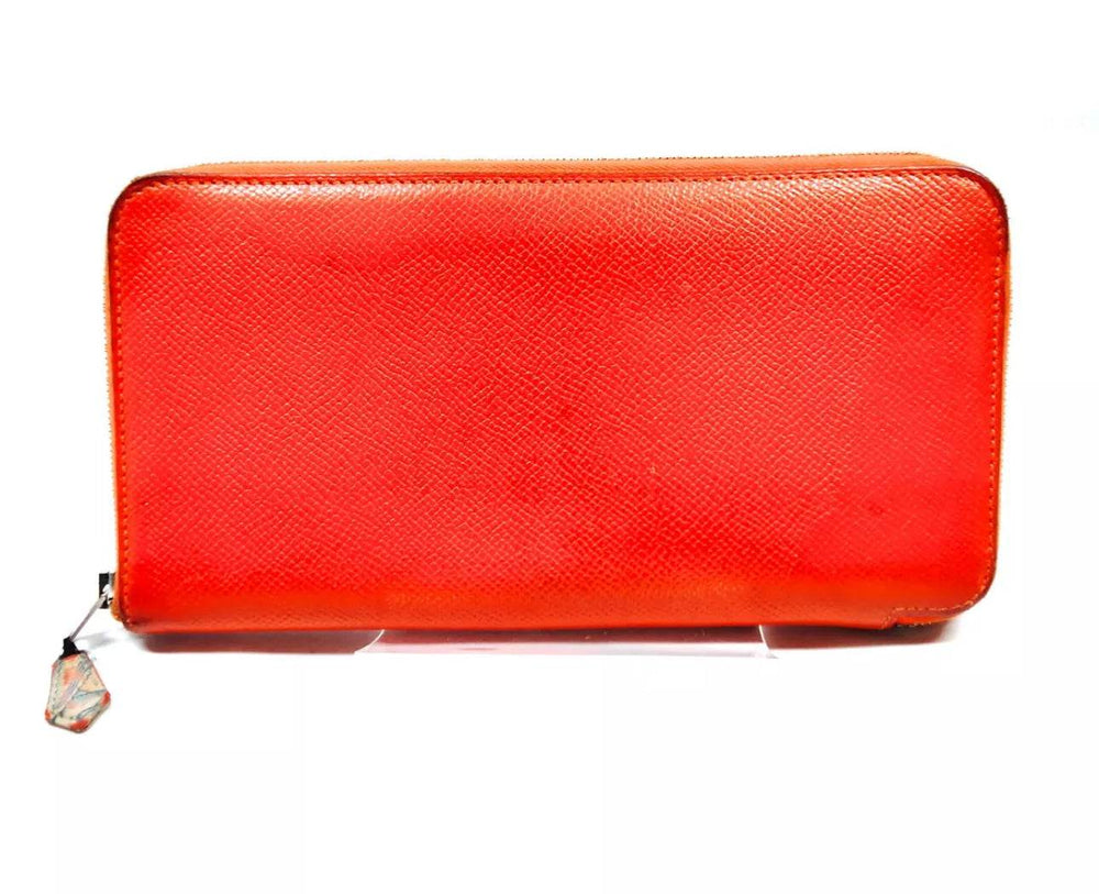 HERMES Azap Long Silk In Zip Around  wallet Red Veau Epsom Leather