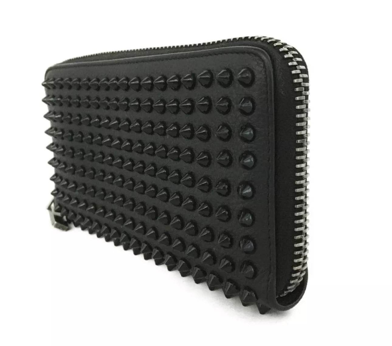 Christian Louboutin Calfskin Panettone Spiked Zip Around Wallet in Black - Luxbrandz