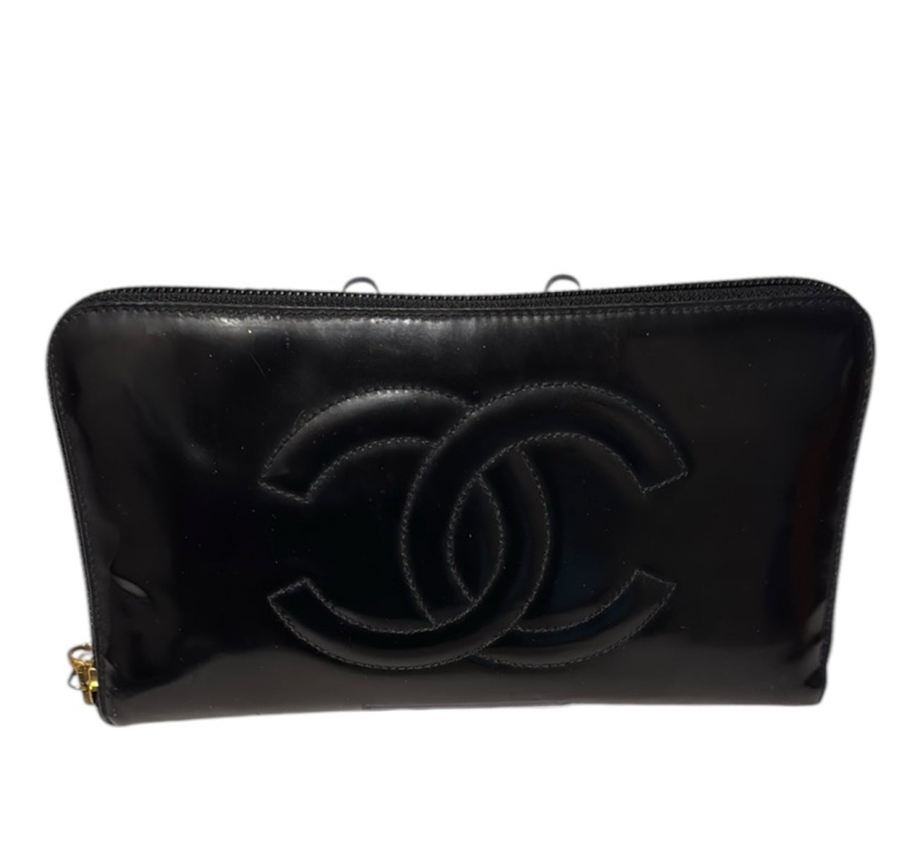 CHANEL Calf Skin Long Wallet Purse Black CC Logo With Chanel box, Dustbag &Gift Bag