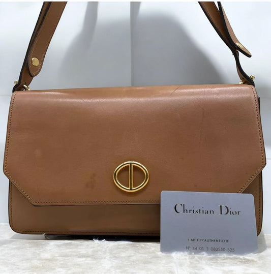 Dior Leather Shoulder Bag Auth Brown Medium Women France 112954