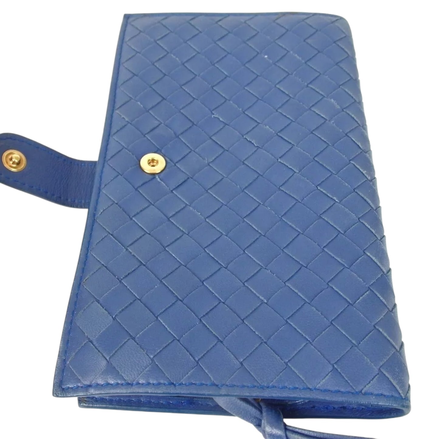 Authentic Bottega Veneta Intrecciato Clutch Bag Second Bag Blue Leather Italy