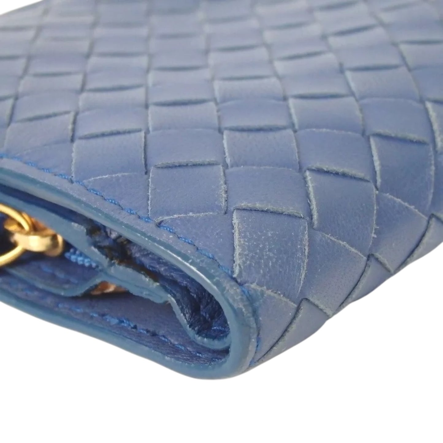 Authentic Bottega Veneta Intrecciato Clutch Bag Second Bag Blue Leather Italy