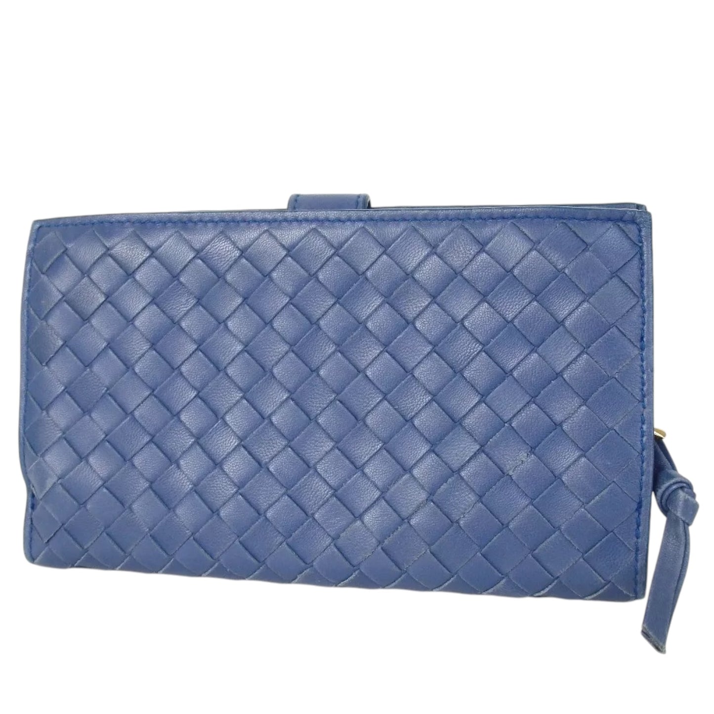 Authentic Bottega Veneta Intrecciato Clutch Bag Second Bag Blue Leather Italy