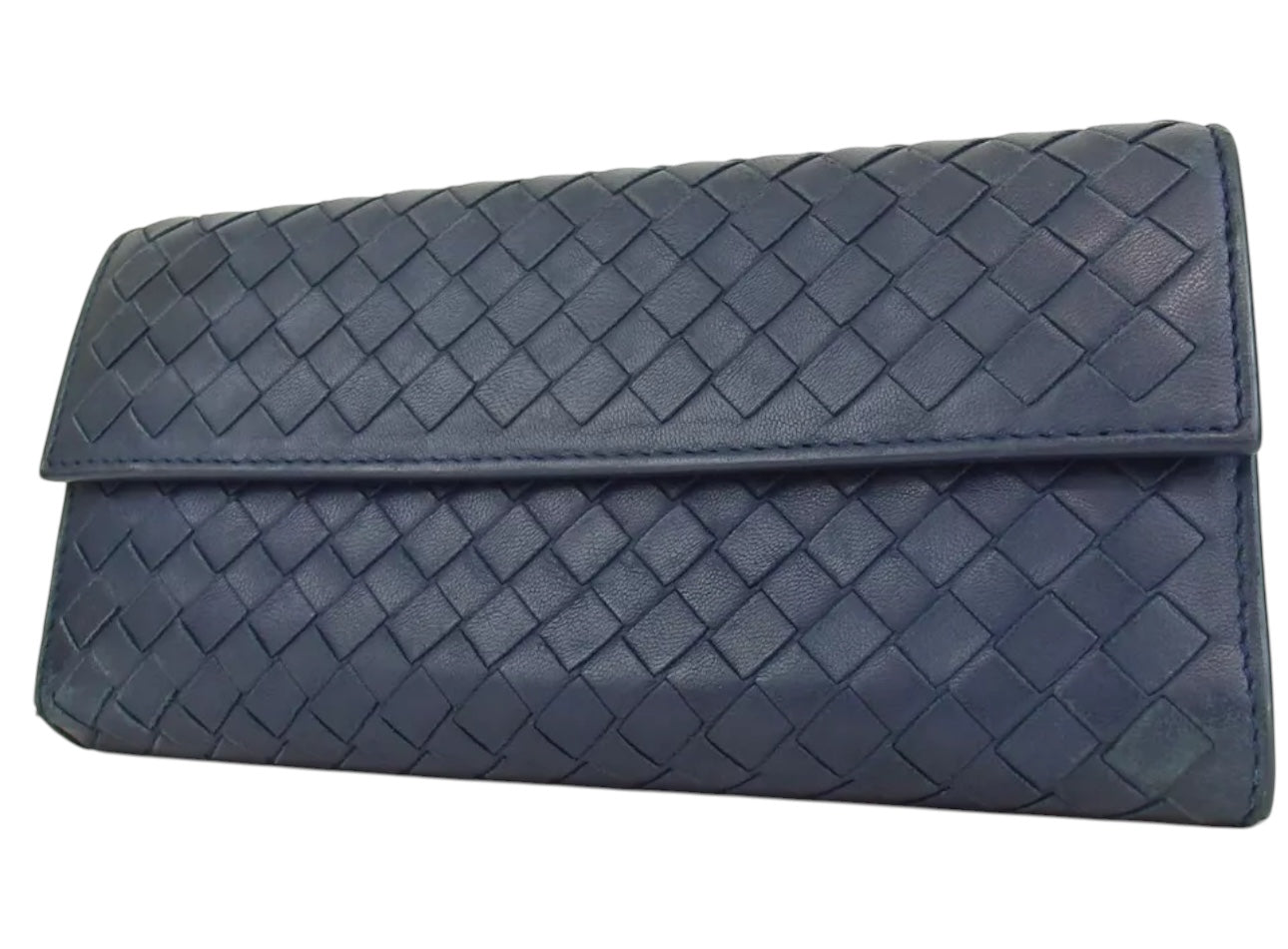 Bottega Veneta Intrecciato Clutch Bag Second Bag Blue Leather Italy