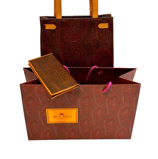 ETRO Classic paisely Kelly Leathey bag shoulder style with matching wallet.