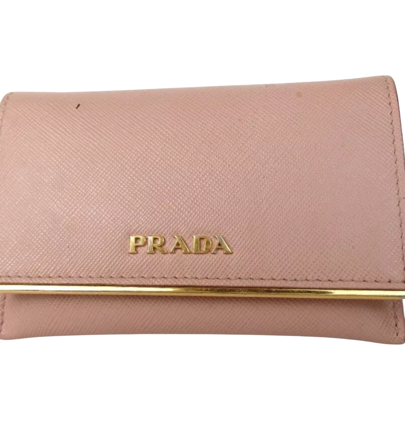 Prada Pink Saffiano Lux Leather Metal Bar Flap Continental Wallet