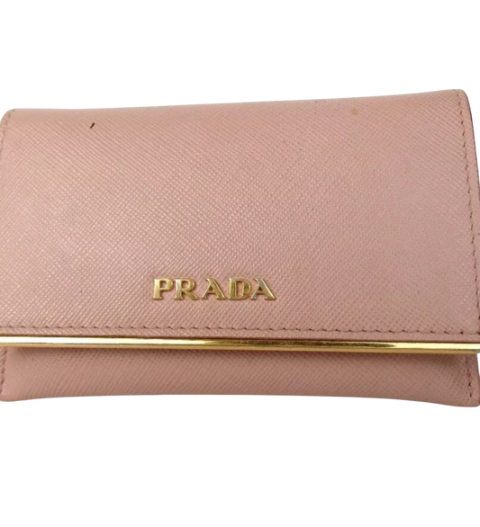 Prada Pink Saffiano Lux Leather Metal Bar Flap Continental Wallet - Luxbrandz