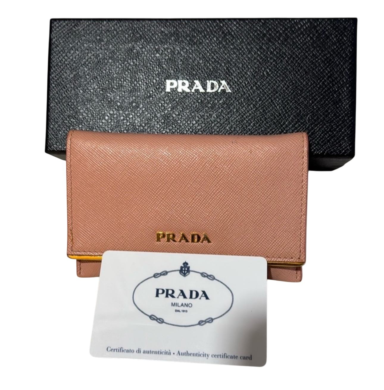 Prada Pink Saffiano Lux Leather Metal Bar Flap Continental Wallet