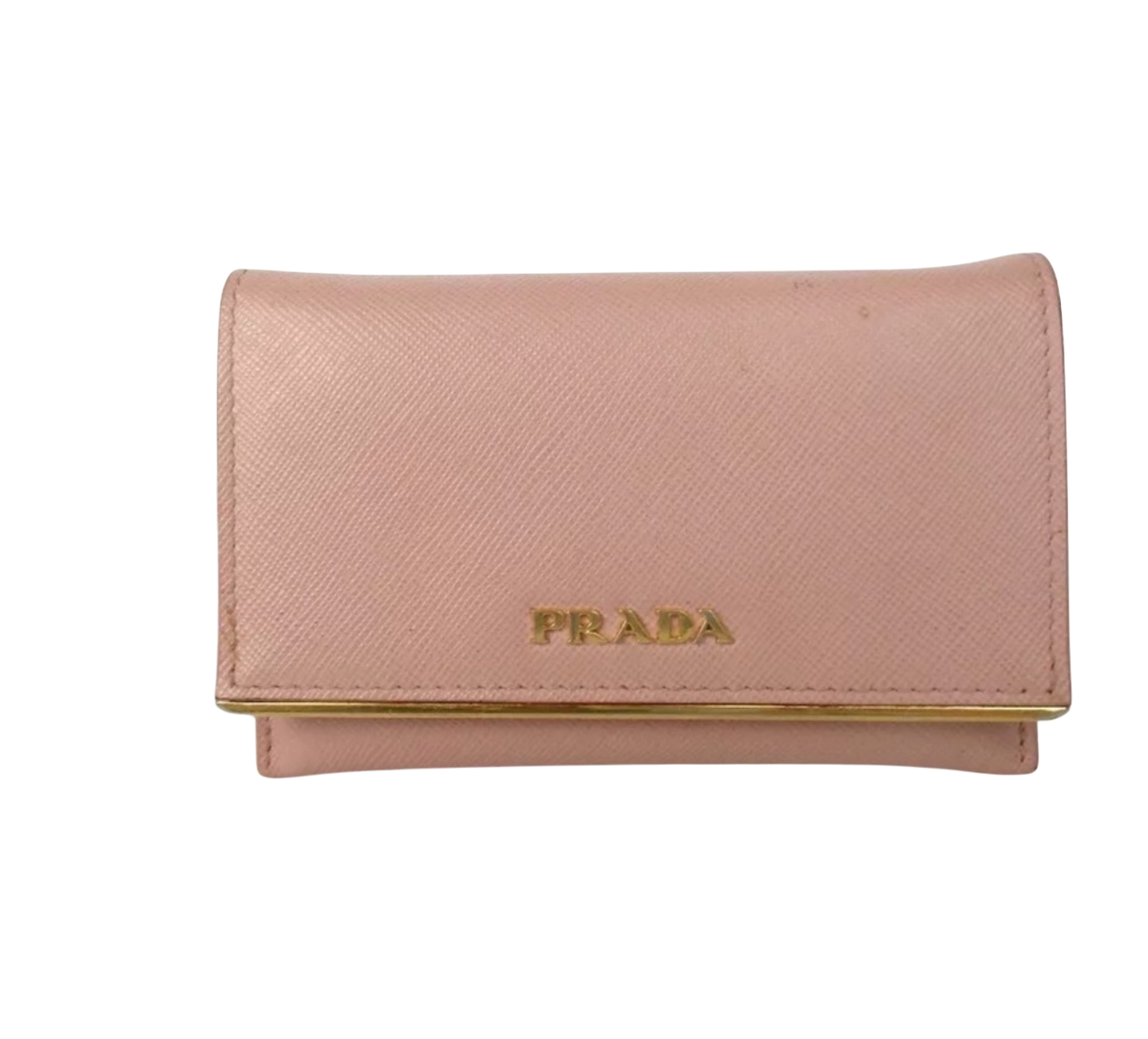 Prada Pink Saffiano Lux Leather Metal Bar Flap Continental Wallet