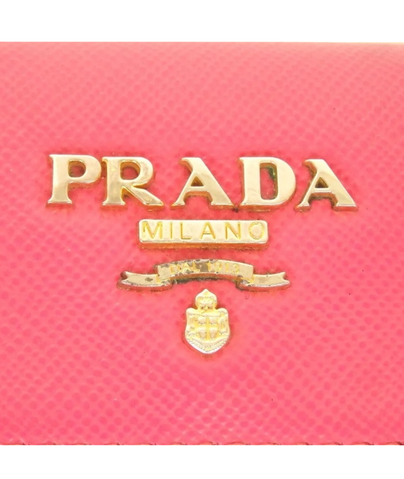 PRADA VITELLO MOVE PINK LEATHER LOGO PLAQUE SMALL TRIFOLD WALLET.