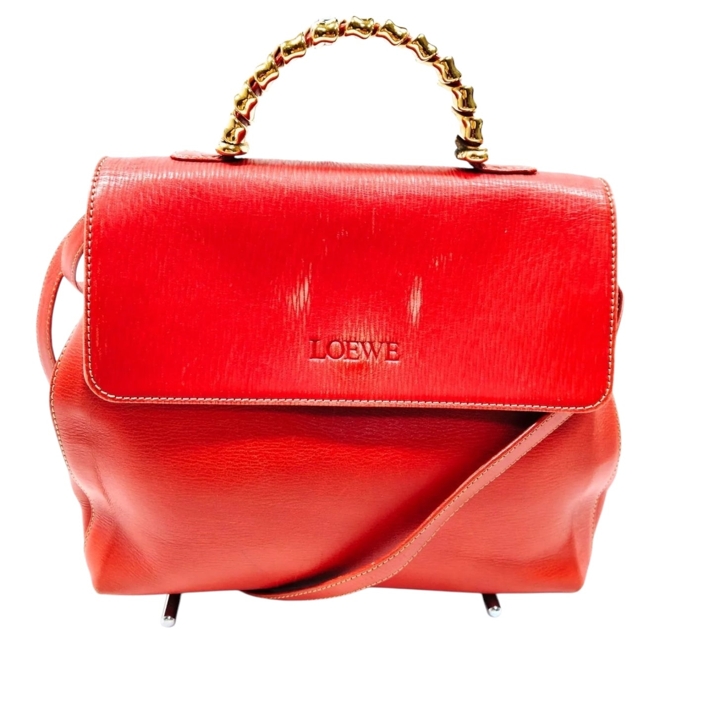 LOEWE Red Genuine Leather With Top Handle Crossbody / Shoulder Bag in excellent condition