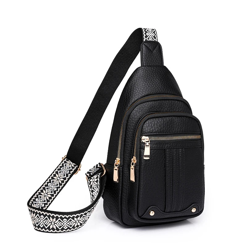 Women’s Casual Chest Bag Fashion Solid Color Luxury Leather Female Sling Crossbody Bag Stylish Outdoor Shoulder Bag for Girls