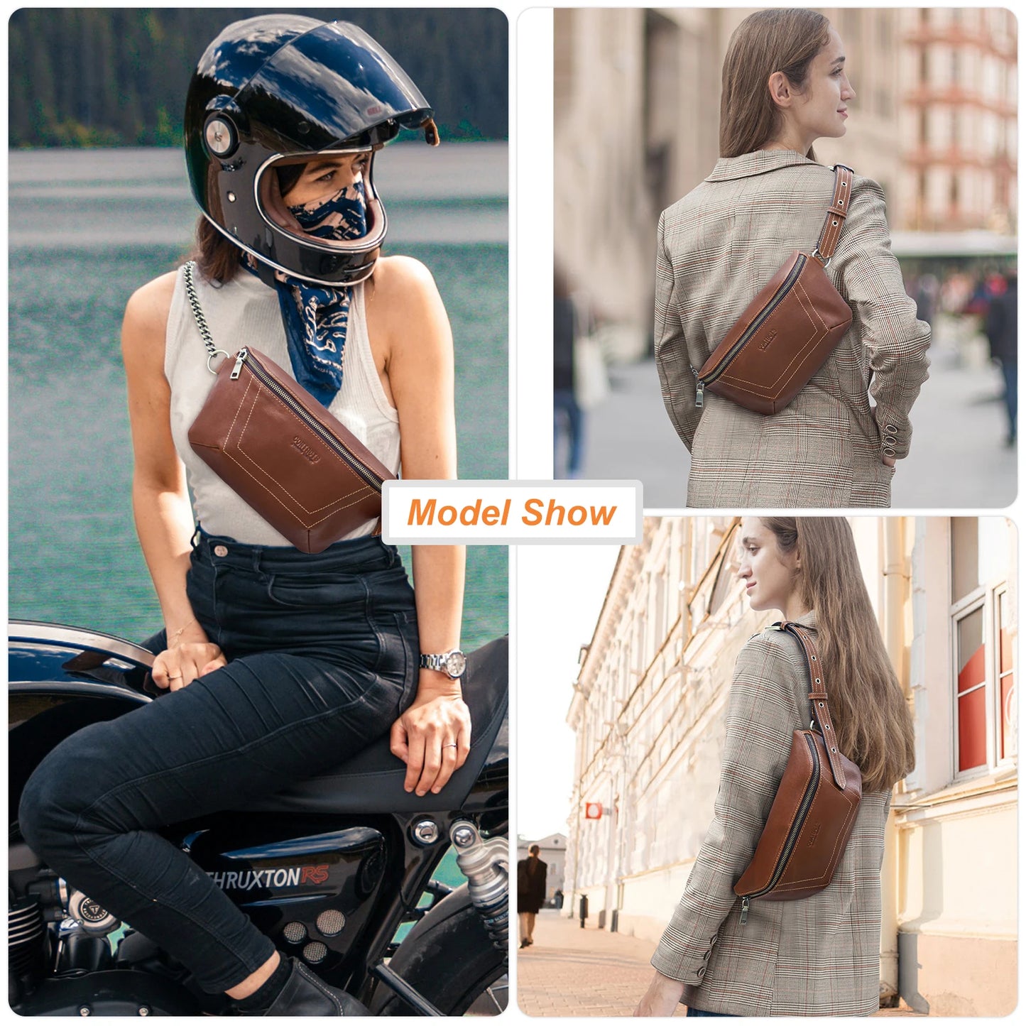 Contact's Chest Bag for Women Genuine Leather Ladies Sling Crossbody Bag Luxury Designer Chain Handbag Travel Fanny Pack Bag