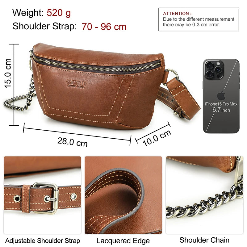 Contact's Chest Bag for Women Genuine Leather Ladies Sling Crossbody Bag Luxury Designer Chain Handbag Travel Fanny Pack Bag