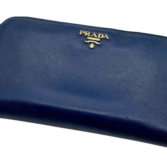 Prada Safiano Leather Blue zip around continental wallet excellent condition