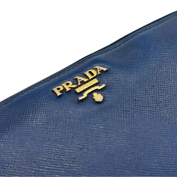 Prada Safiano Leather Blue zip around continental wallet excellent condition