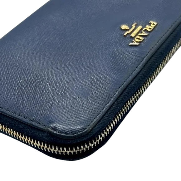 Prada Safiano Leather Blue zip around continental wallet excellent condition